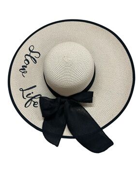 Surf Gear 100% Paper Straw Wide Brim Sun Hat Black Bow -Slow Life Custom OS